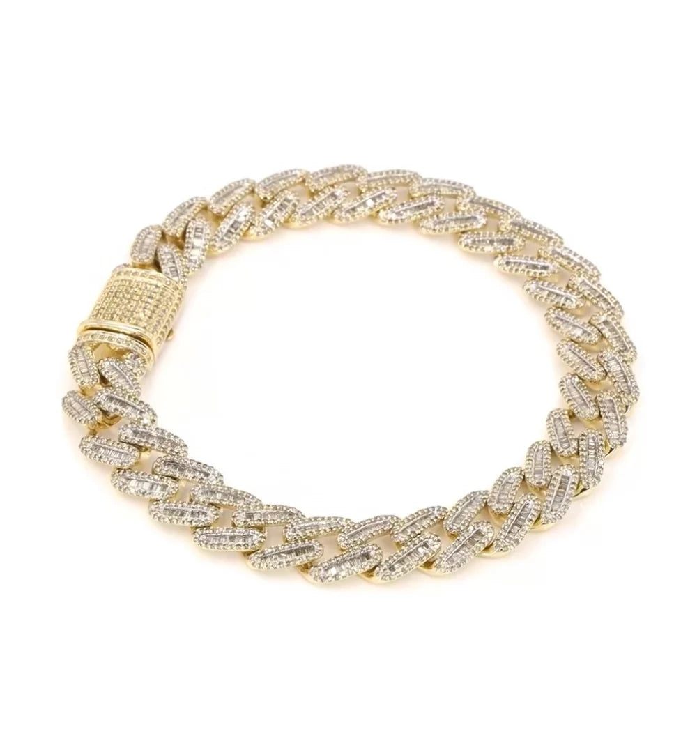 10K YELLOW GOLD 6 CARAT REAL DIAMOND 32.34 GRAMS 8.25 INCHES 10 MM CUBAN LINK BRACELET