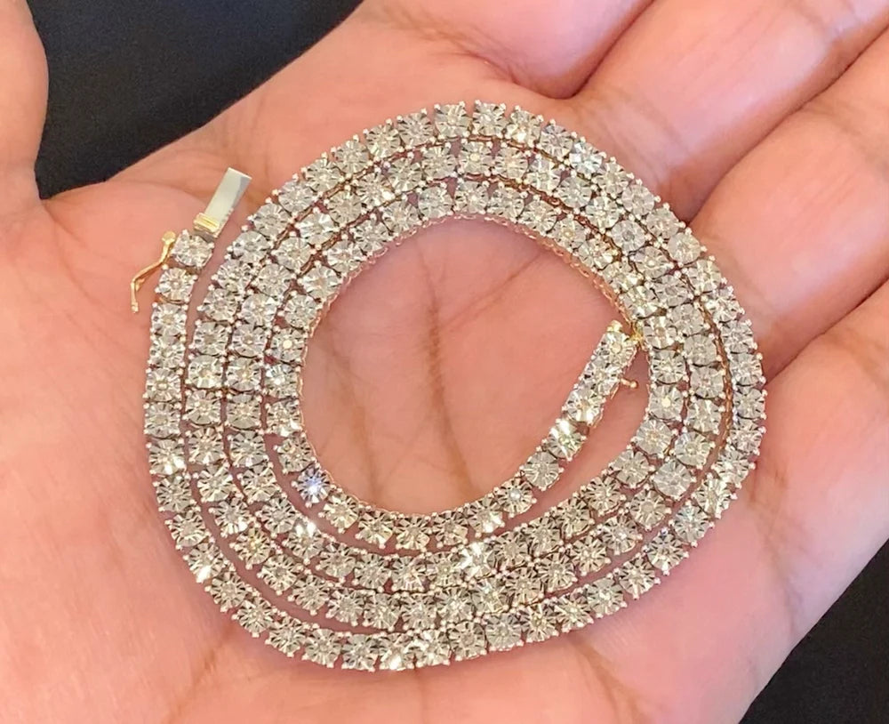 10K YELLOW GOLD 1.75 CARAT REAL DIAMOND 3MM 20 INCHES 29.98 GRAM GOLD TENNIS CHAIN NECKLACE