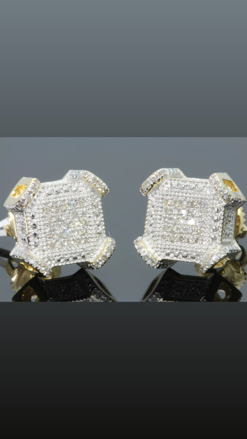 .40 CARAT REAL DIAMONDS STERLING SILVER YELLOW GOLD PLATING MENS WOMENS 10 MM 100% REAL DIAMONDS EARRINGS STUDS