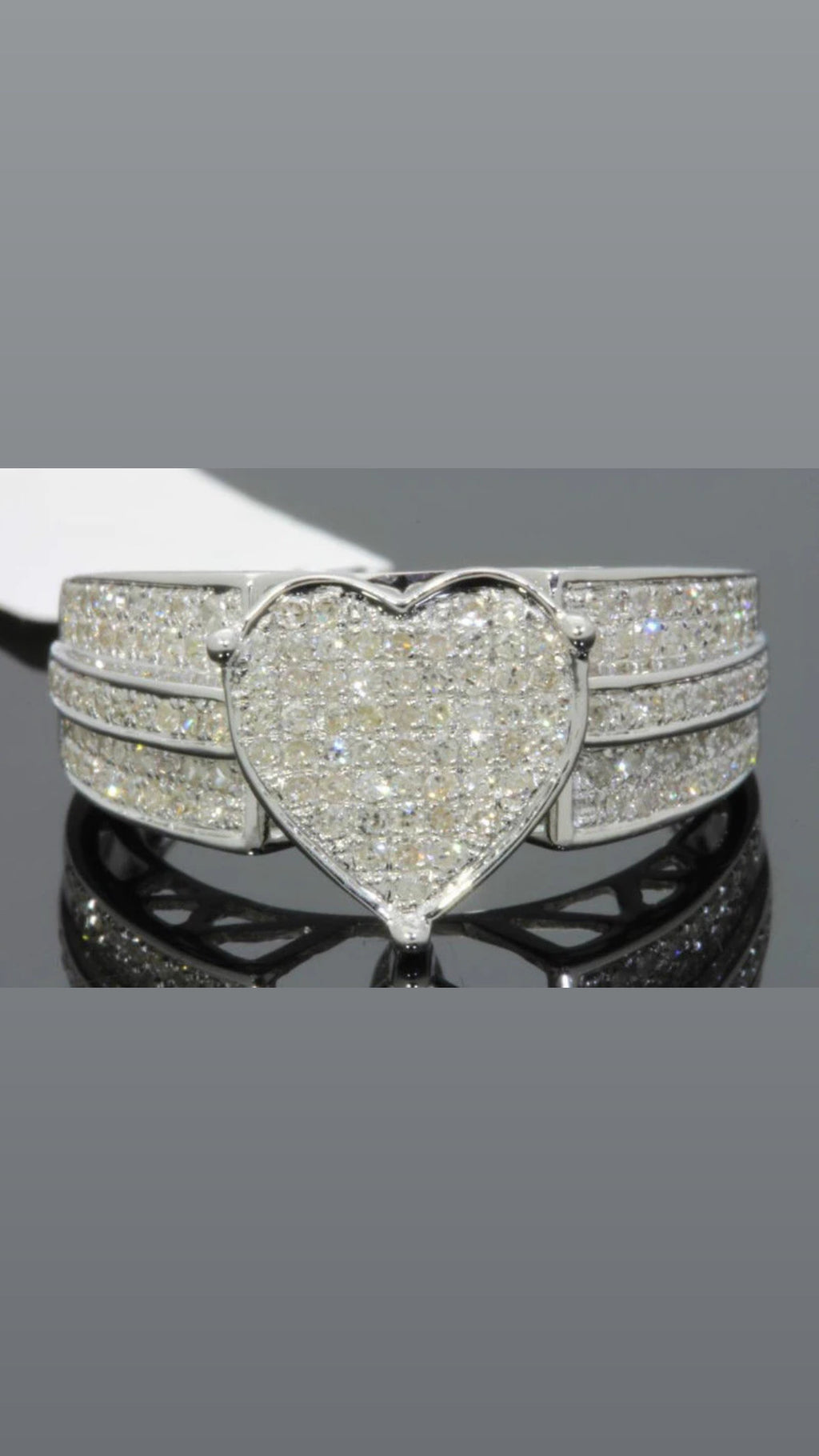 .85 CARAT DIAMOND STERLING SILVER RHODIUM HEART ENGAGEMENT BRIDAL WEDDING RING