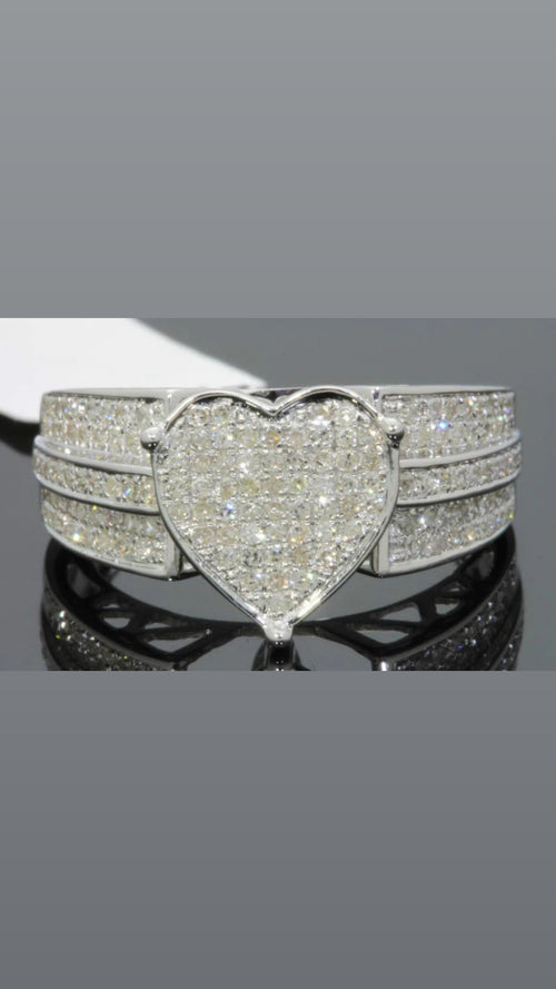 .85 CARAT DIAMOND STERLING SILVER RHODIUM HEART ENGAGEMENT BRIDAL WEDDING RING