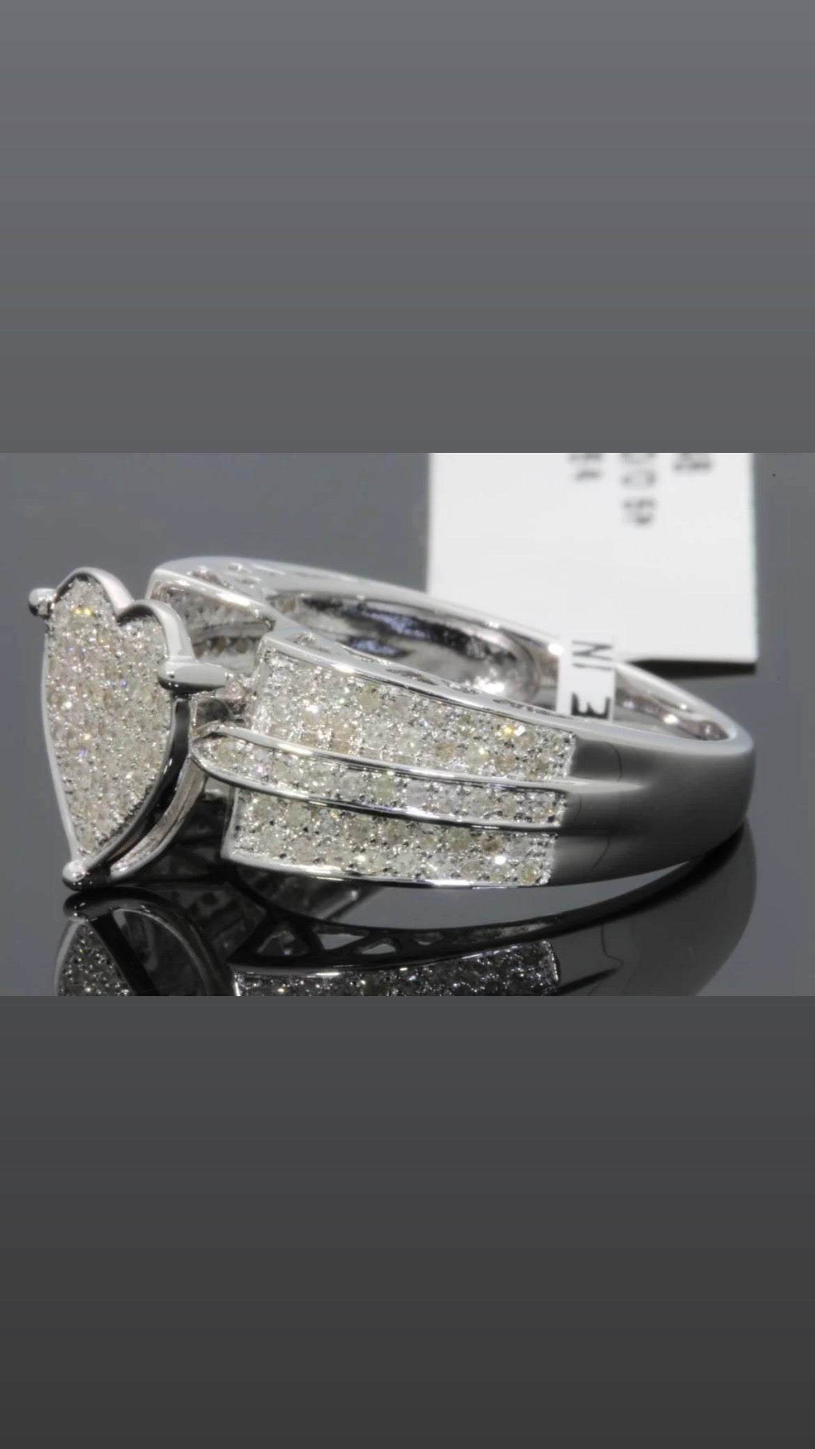 .85 CARAT DIAMOND STERLING SILVER RHODIUM HEART ENGAGEMENT BRIDAL WEDDING RING