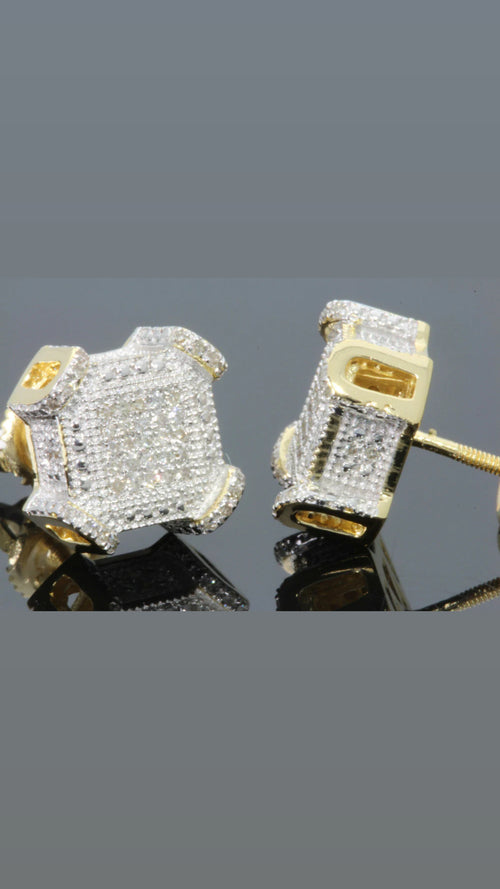 .40 CARAT REAL DIAMONDS STERLING SILVER YELLOW GOLD PLATING MENS WOMENS 10 MM 100% REAL DIAMONDS EARRINGS STUDS