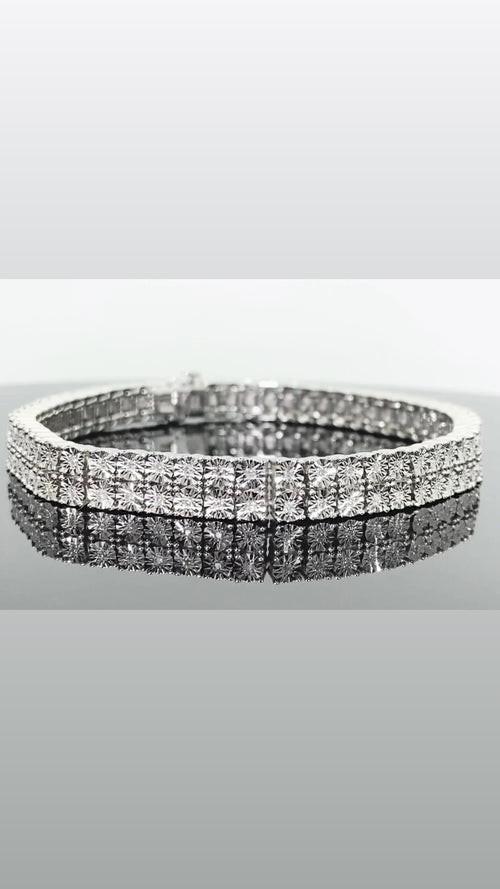 .75 CARAT MENS STERLING SILVER FANOOK REAL DIAMOND 2 ROW LINK TENNIS BRACELET