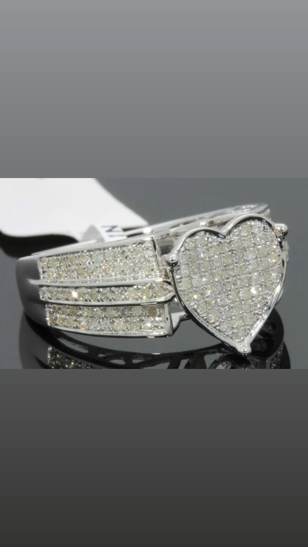 .85 CARAT DIAMOND STERLING SILVER RHODIUM HEART ENGAGEMENT BRIDAL WEDDING RING