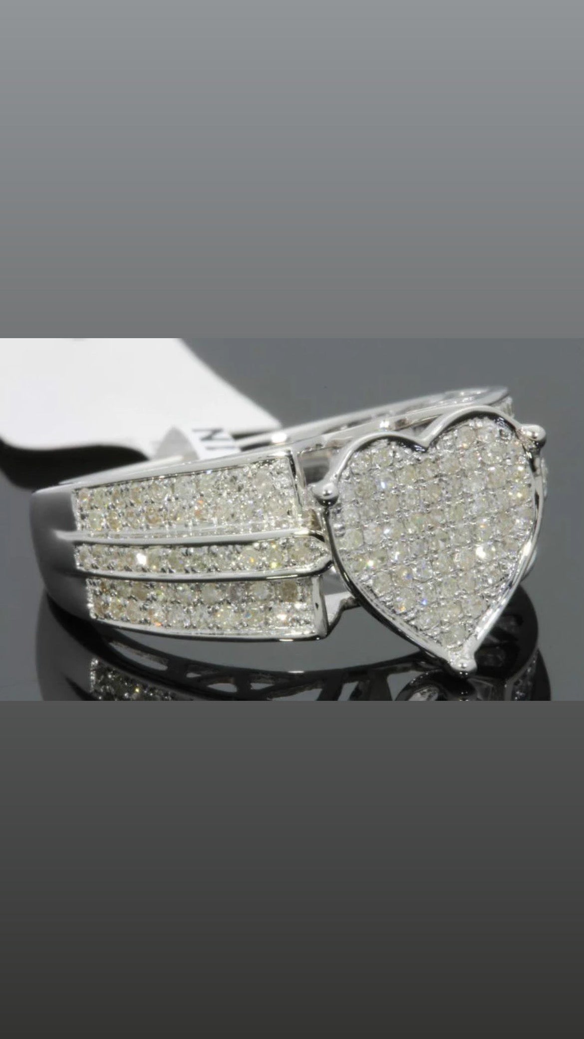 .85 CARAT DIAMOND STERLING SILVER RHODIUM HEART ENGAGEMENT BRIDAL WEDDING RING