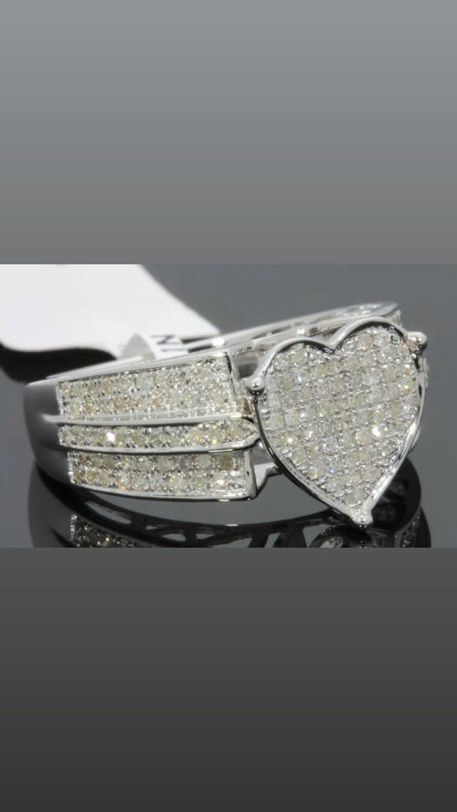 .85 CARAT DIAMOND STERLING SILVER RHODIUM HEART ENGAGEMENT BRIDAL WEDDING RING