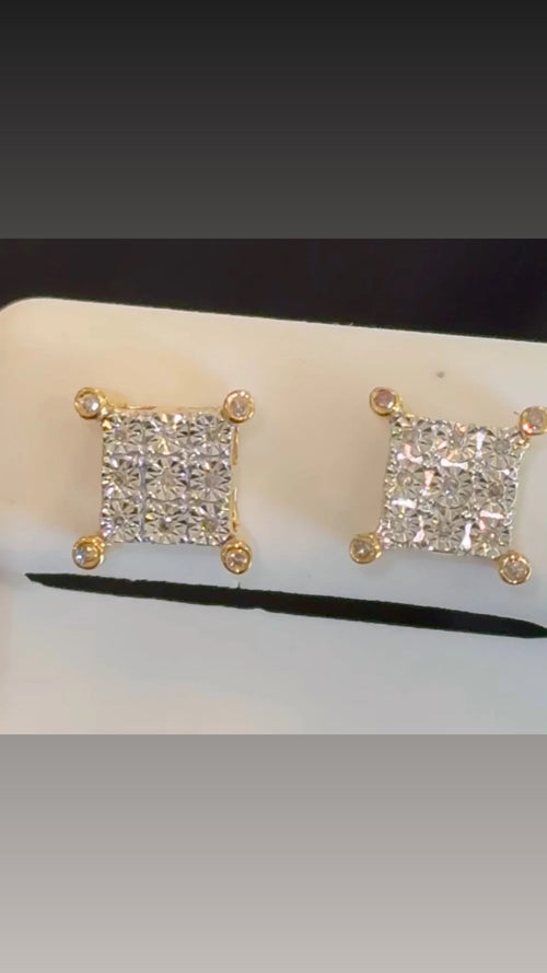 .15 CARAT NATURAL DIAMONDS STERLING SILVER GOLD PLATED 9 MM EARRINGS STUDS