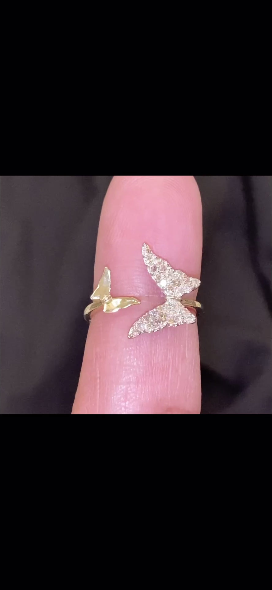 10K SOLID YELLOW GOLD .40 CARAT REAL WOMEN DIAMOND BUTTERFLY RING
